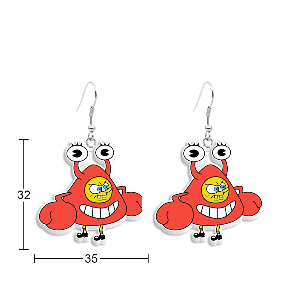 Pendientes de gota de gancho de Anime famoso, pendientes acrílicos de Bob Esponja de dibujos animados, joyería hecha a mano, pendientes de gancho de pescado de resina epoxi