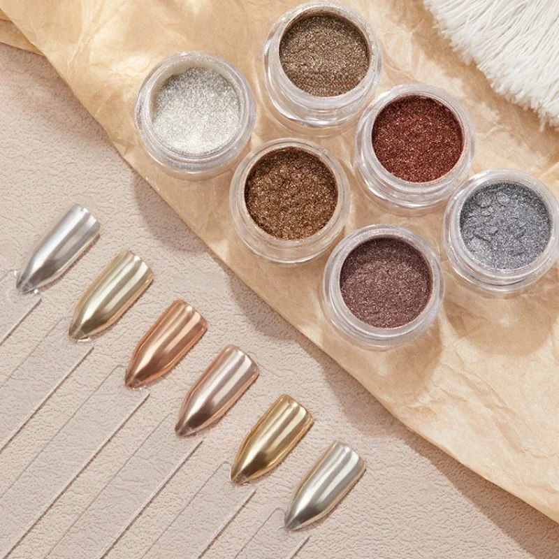 

6 Pcs Elegant Mirror Chrome Effect Metallic Dust Holographic Glazed Manicure Decoration Reflective Gold Silver Glitters Powder