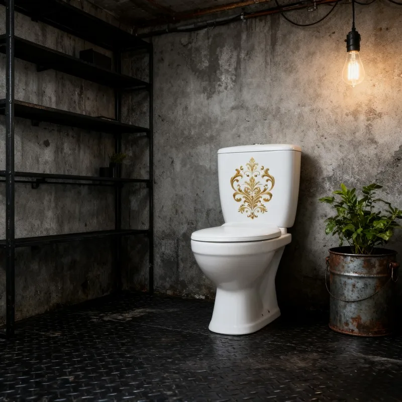 AL0087 Vintage Pattern Toilet Seat Cover Sticker Self Adhesive Waterproof Wall Decal for Bathroom and Home Decor Art Posters