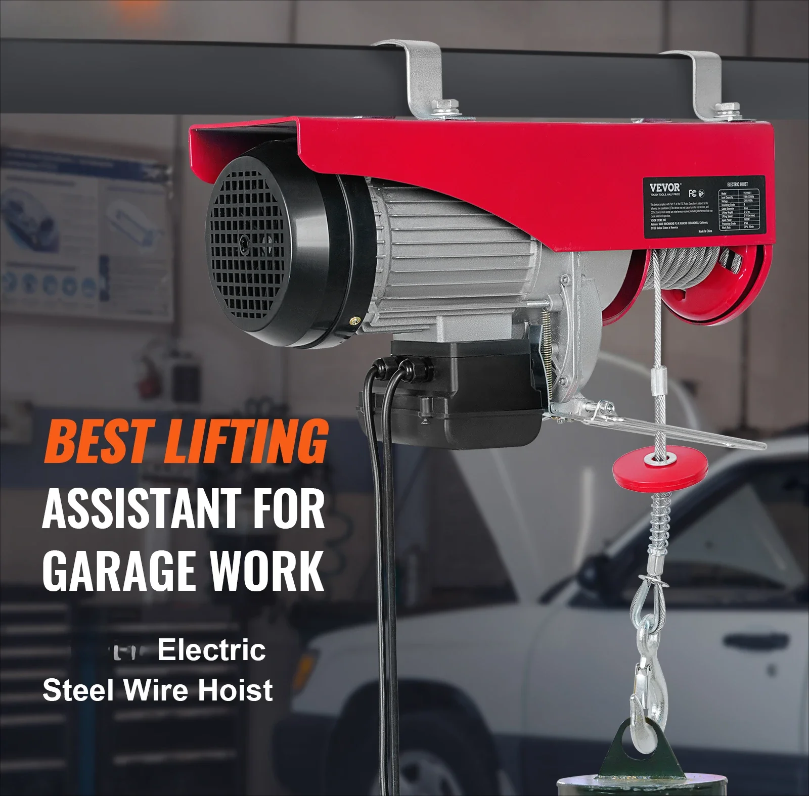 

zz Electric Hoist w/14ft Wired Remote Control, 110V w/40ft Single Cable Lifting Height & Pure Copper Motor,for Garage Factory