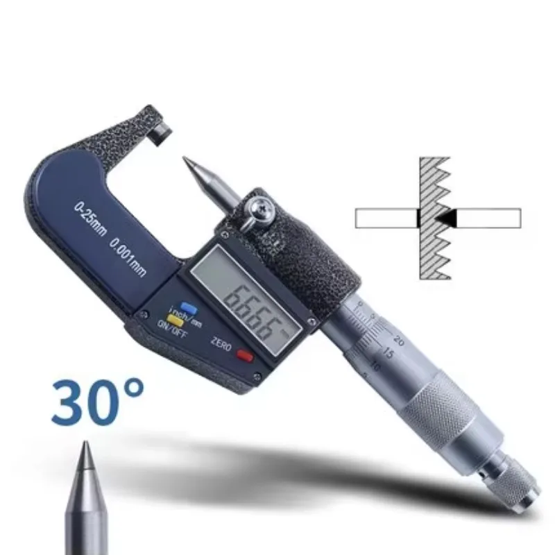Range 0-25mm Accuracy 0.001mm Digital Display Single Tip 30 Degree Micrometer Thin Film Outer Diameter Micrometer Caliper