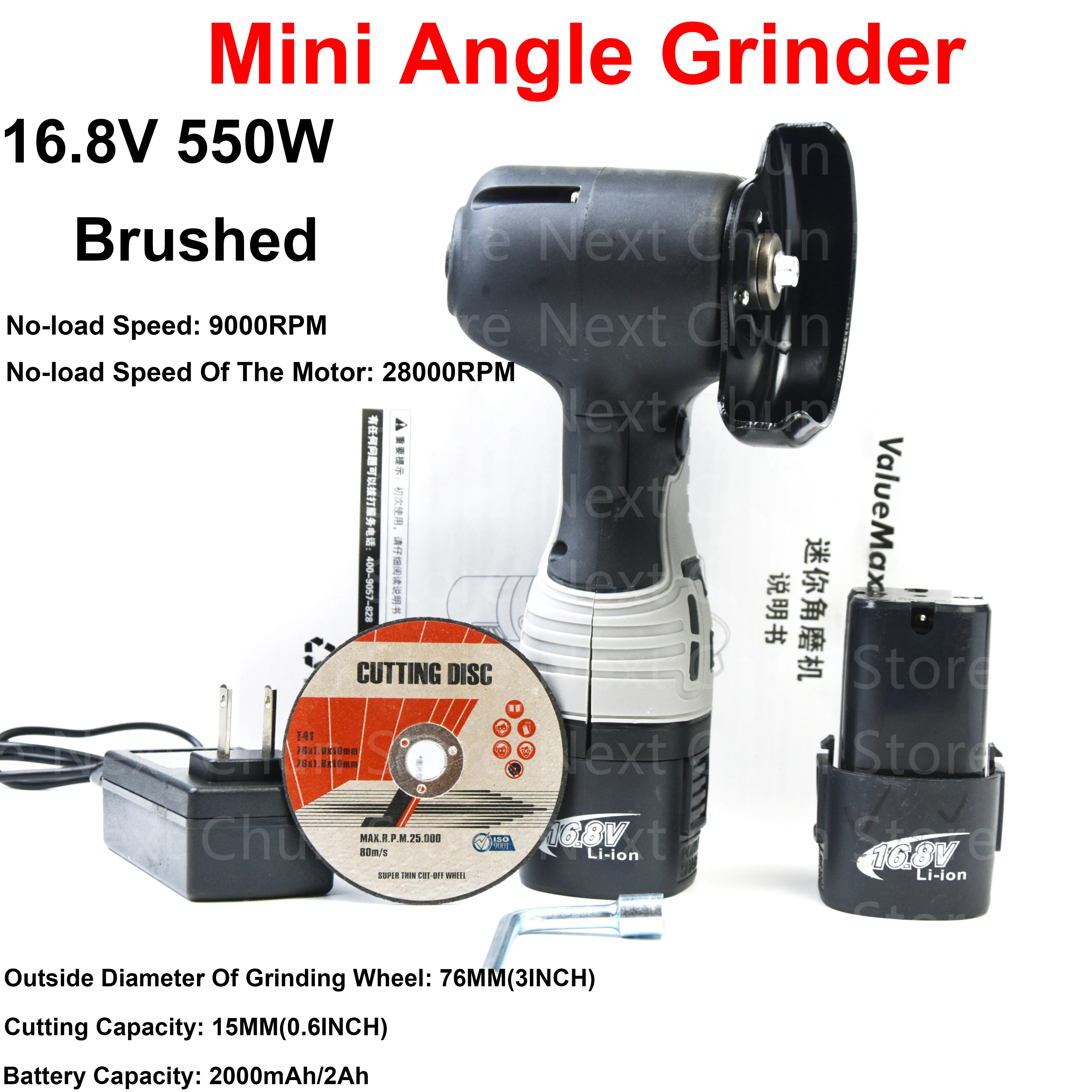 16.8V Portable Mini Angle Grinder Cordless Lithium Electric Cutting Machine Household Wood Diamond Polishing Grinding Power Tool