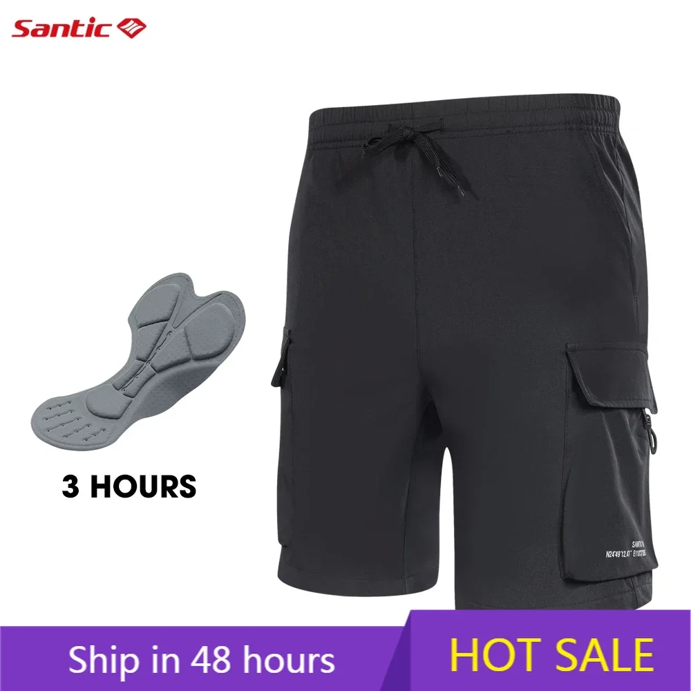 Santic Men New Cycling Shorts Reflective  Casual MTB Shorts Quick-drying MTB Bike Running Short Downhill Cycling Shorts