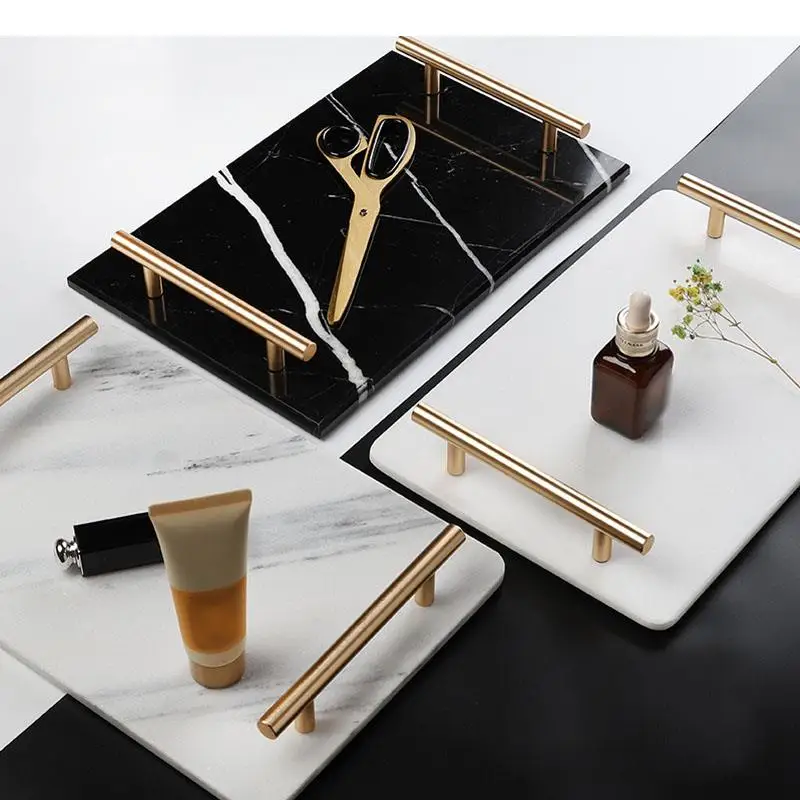 Nordic Natural Marble Tray Jewelry Ornaments Alloy Household Storage Decorative Display Plate West Point