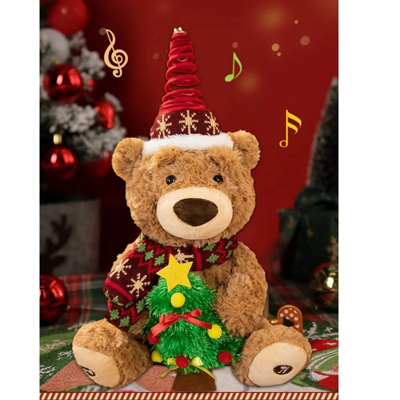 Pluszowy miś świąteczny, elektryczny śpiewający miś, uroczy prezent dla dzieci