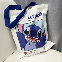 Stitch Disney Canvas Tote Bag for Women Anime Stich Cartoon Shopping Grocery Reusable School with Inner Zipper Girl Gift