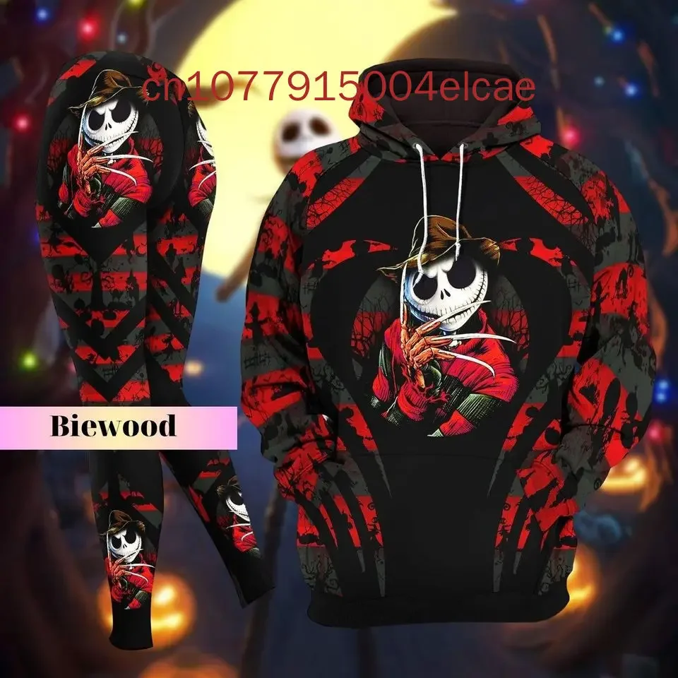 Disney The Nightmare Before Christmas Jack Skellington Women's Hoodie and Leggings Set Yoga Hoodie Leggings Fashion Tracksuit