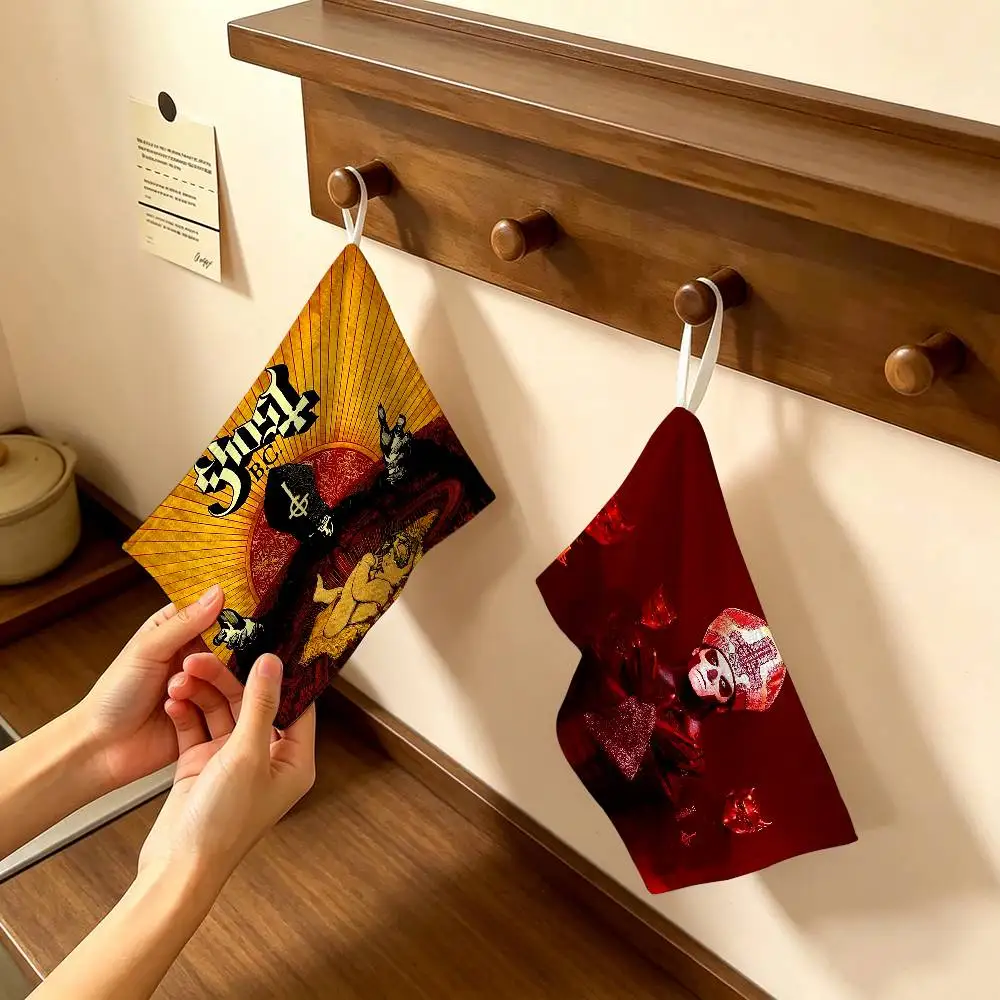 Ghost Heavy Metal Band Hanging Style Hand Wiping Towel, Polyester Cotton, Anti-fade for Indoor Kitchen Living Room