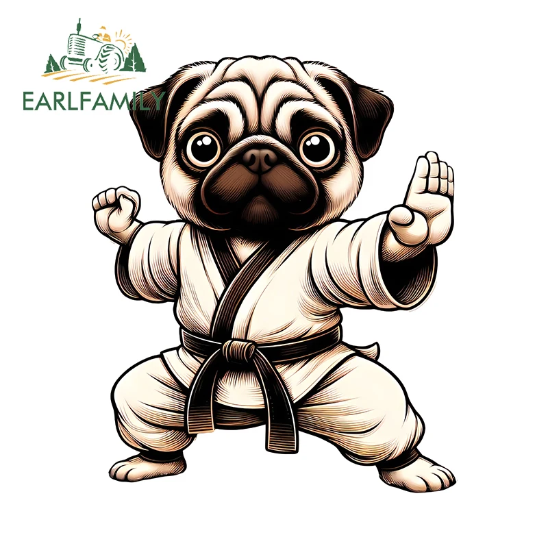 EARLFAMILY Chibi Pug Master Jiu Jitsu Theme Car Stickers Simple Amusing Cartoon Decals Scratch-Proof Accesorios Para Auto
