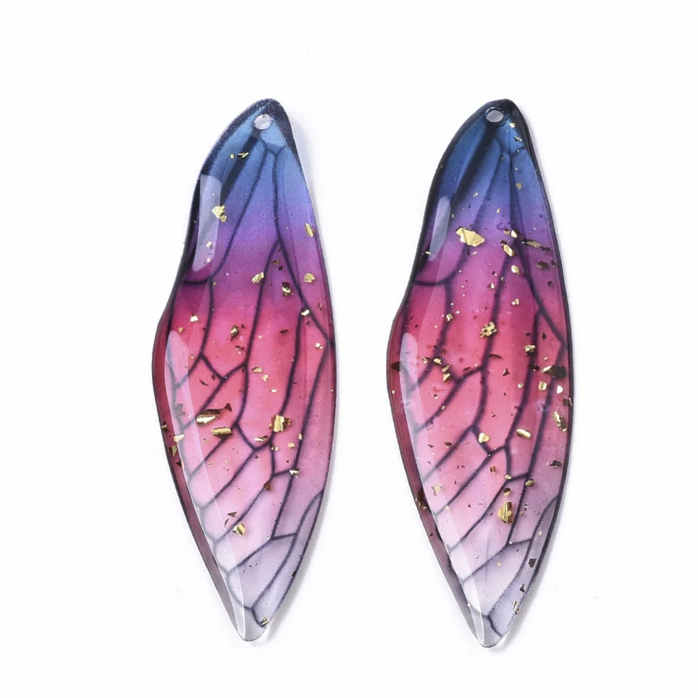 2 Pcs Transparent Epoxy Resin Insects Wing Pendants Pendants Accessory with Gold Foil Insects Wing Pendants Decoration for DIY