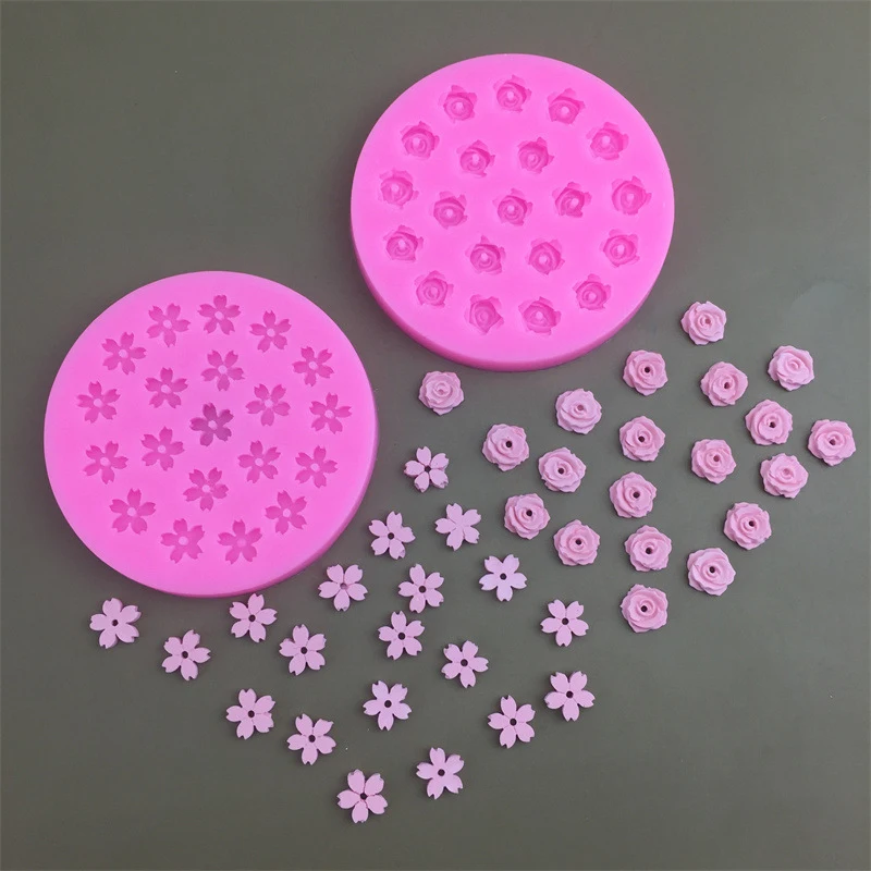 Mini 20 Holes Cherry Blossom Rose Silicone Mold DIY Flower Shaped Chocolate Fondant Dessert Flower Cake Decorative Baking Tool.