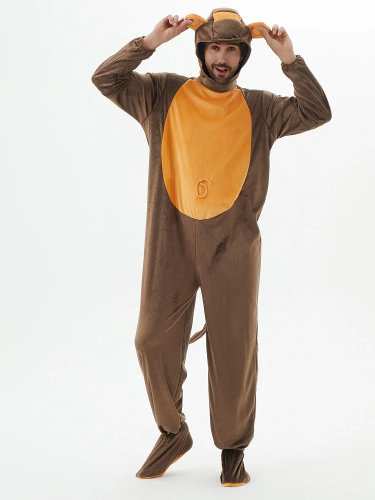 Animal Jumpsuit, Brown Monkey Cosplay Suit, Adult Halloween Party Stage Performance Costume, Both Men and Women Can Wear