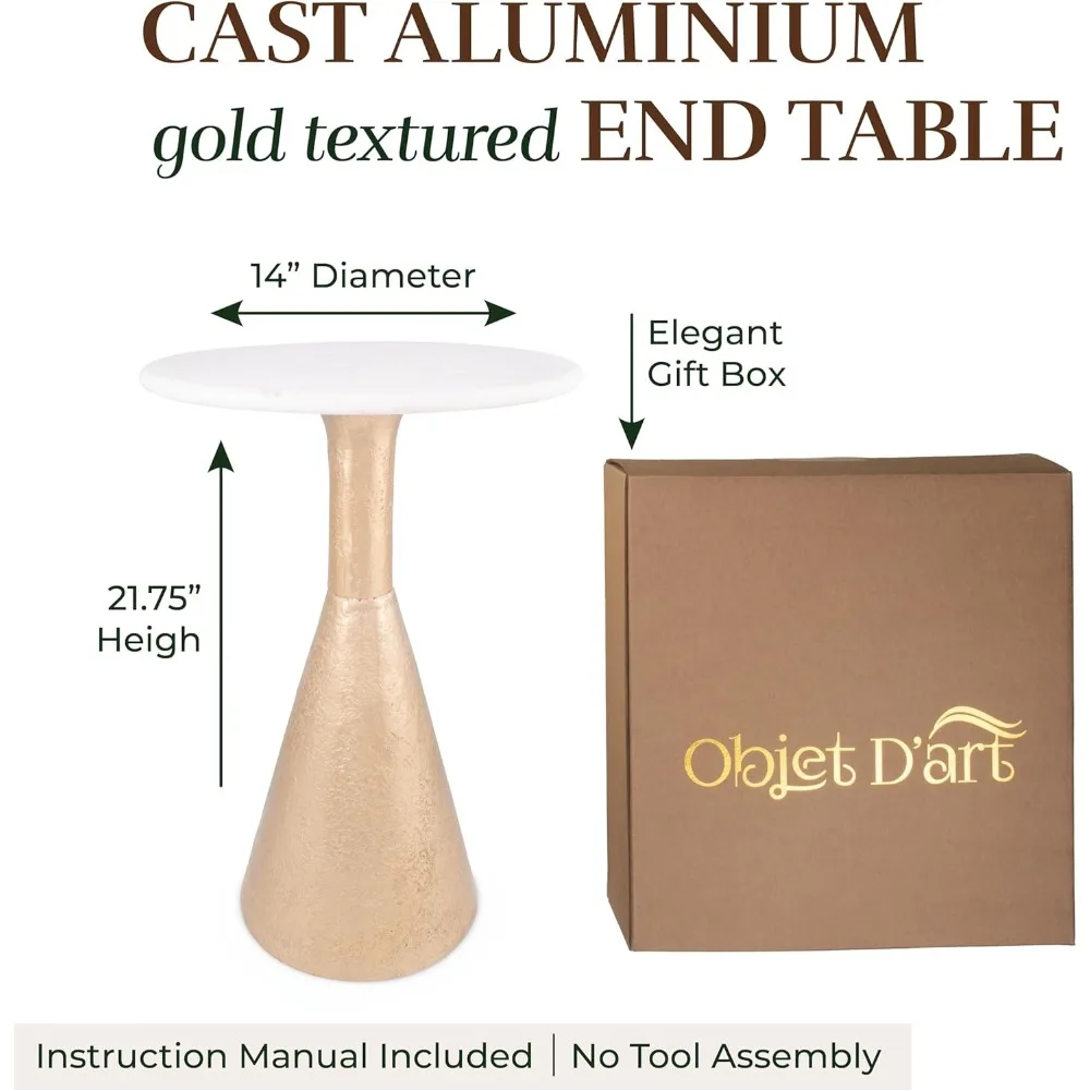 طاولة نهاية معدنية مستديرة صغيرة باللون الذهبي العتيق، طراز كوبنهاغن، 22 طويلًا، قاعدة بقاعدة، مثالية للجانب والكوكتيل وخدمة المشروبات