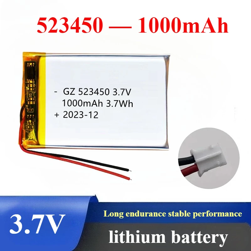 

523450 1000mAh 3.7V Lithium Polymer Battery for MP3 MP4 GPS Bluetooth Speaker Smart Phone LED Lamp Rechargeable Battery
