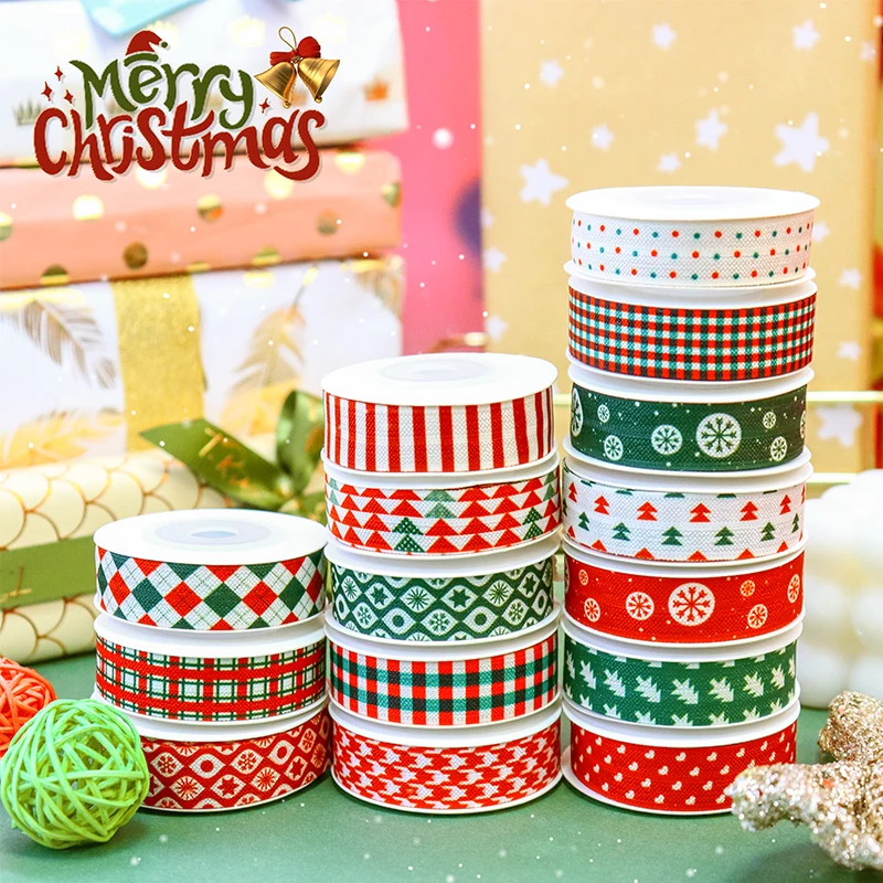 

5/8'' 15mm Christmas Tree Snowflake Printed FOE Fold Over Elastic Ribbon For DIY Hair Ties Accessories Bracelet Decoration