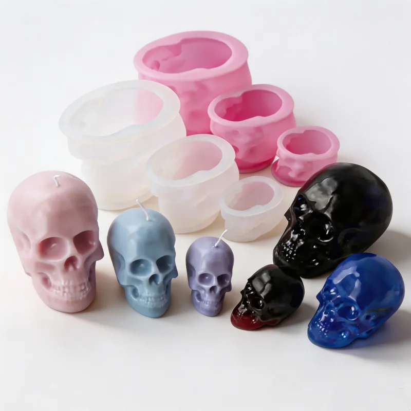 3D-Schädel-Silikonform für Kerzen, mehrgrößige realistische Schädel-Wachsform für DIY-Harz-, Gips- und Seifenherstellung, Halloween-Gothic-Heimdekoration – Detail 9