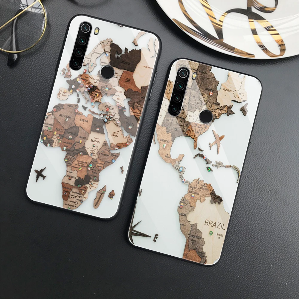 

Bumper World Map Vintage Case for Xiaomi Redmi Mi 10 11 Lite Note 8 9 10 Pro 9T 8A Poco X3 NFC Pro Tempered Glass Cover Fundas