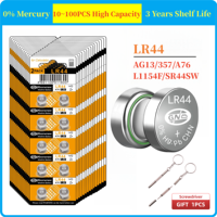 10-100PCS LR44 Batteries AG13 A76 357 SR44 L1154F Button Cell Battery for Flashlight Door Alarm Laser Sight Toy Watch Battery