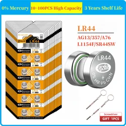 10-100PCS LR44 Batteries AG13 A76 357 SR44 L1154F Button Cell Battery for Flashlight Door Alarm Laser Sight Toy Watch Battery