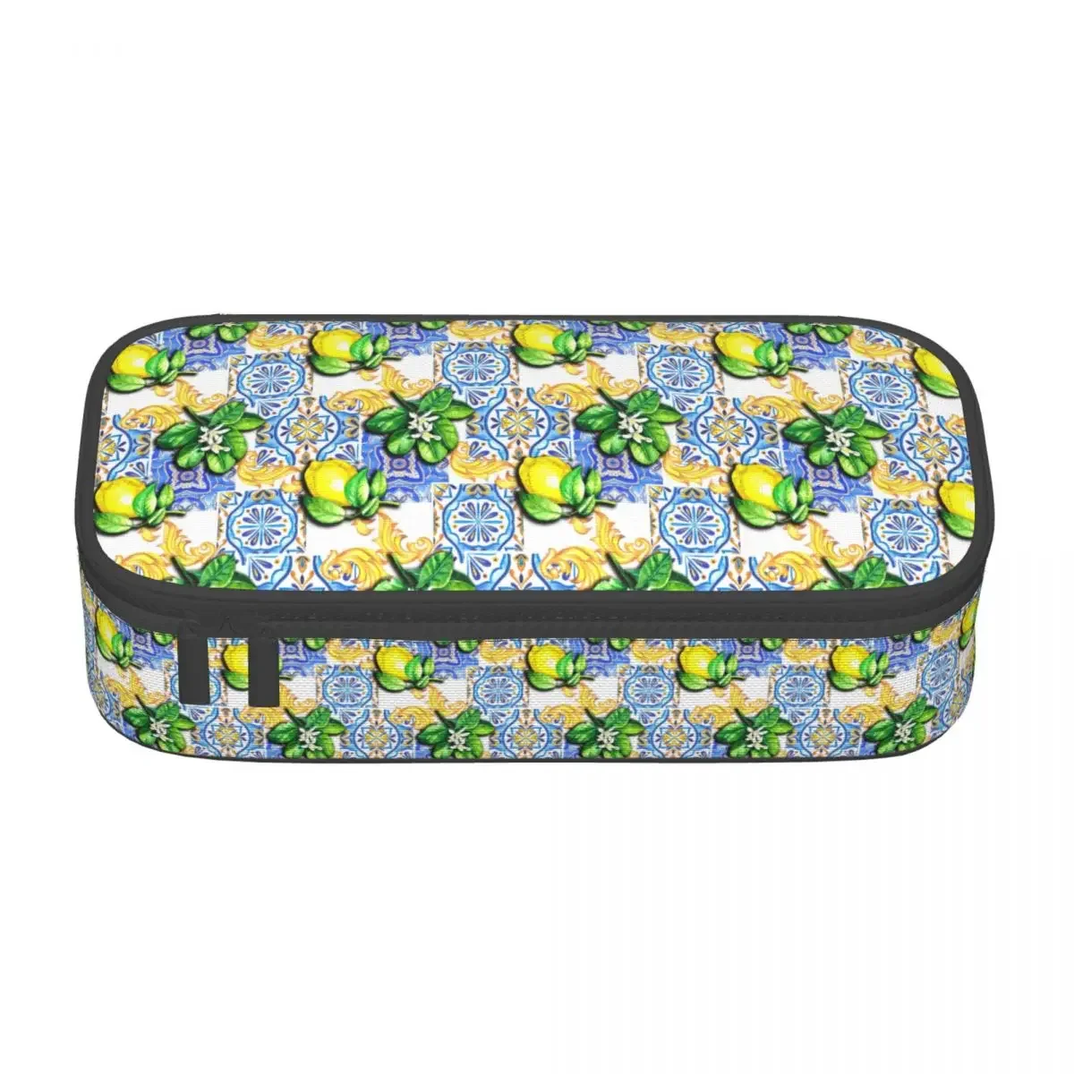 Custom Kawaii Mediterranean Tiles Summer Fruit Lemons Pencil Cases for Girls Boys Large Capacity Pencil Bag School Accessories