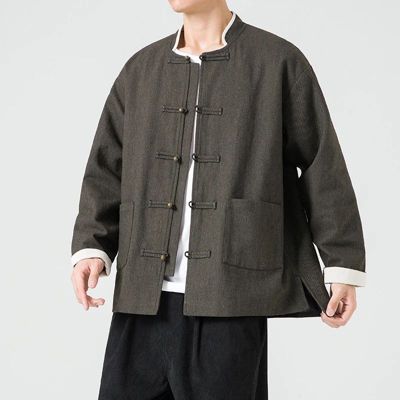 2023 Vintage Men Jacket Chinese Style Autumn Coats Mens Jackets Stand Collar Streetwear Outerwear Harajuku Clothes