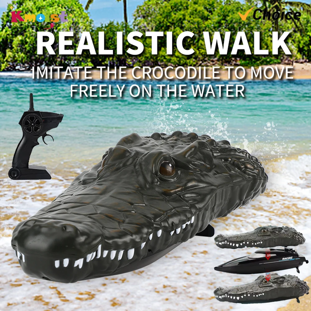 RC Boat Crocodile Head Toy Animal Floating Crocodile Boat Radio Controlled Speedboat Outdoor Game Children Toys for Kid Boy Gfit