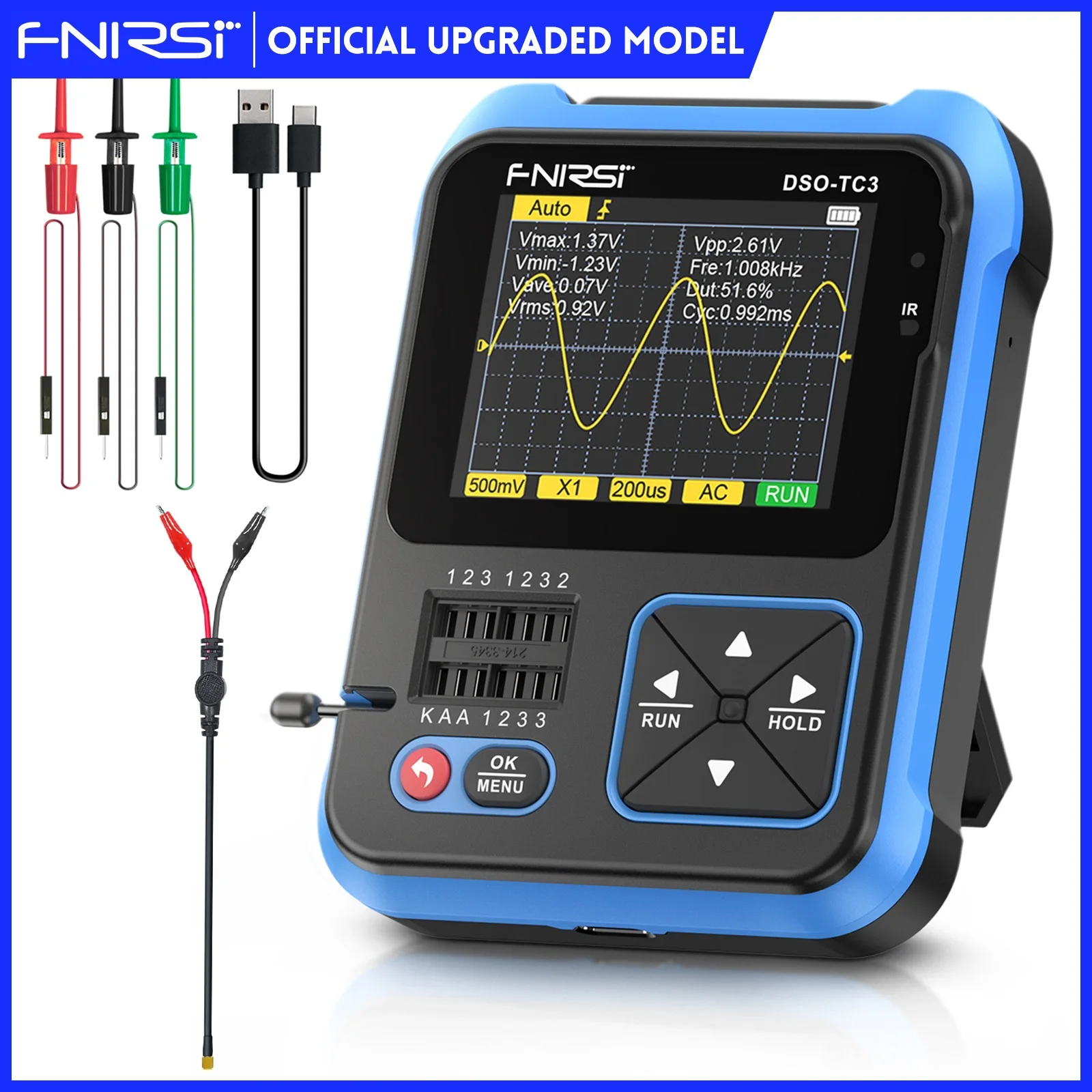 

FNIRSI NWE DSO - TC3 3 - in - 1 Testing Tool 200kHz Bandwidth Digital Oscilloscope and Transistor Tester