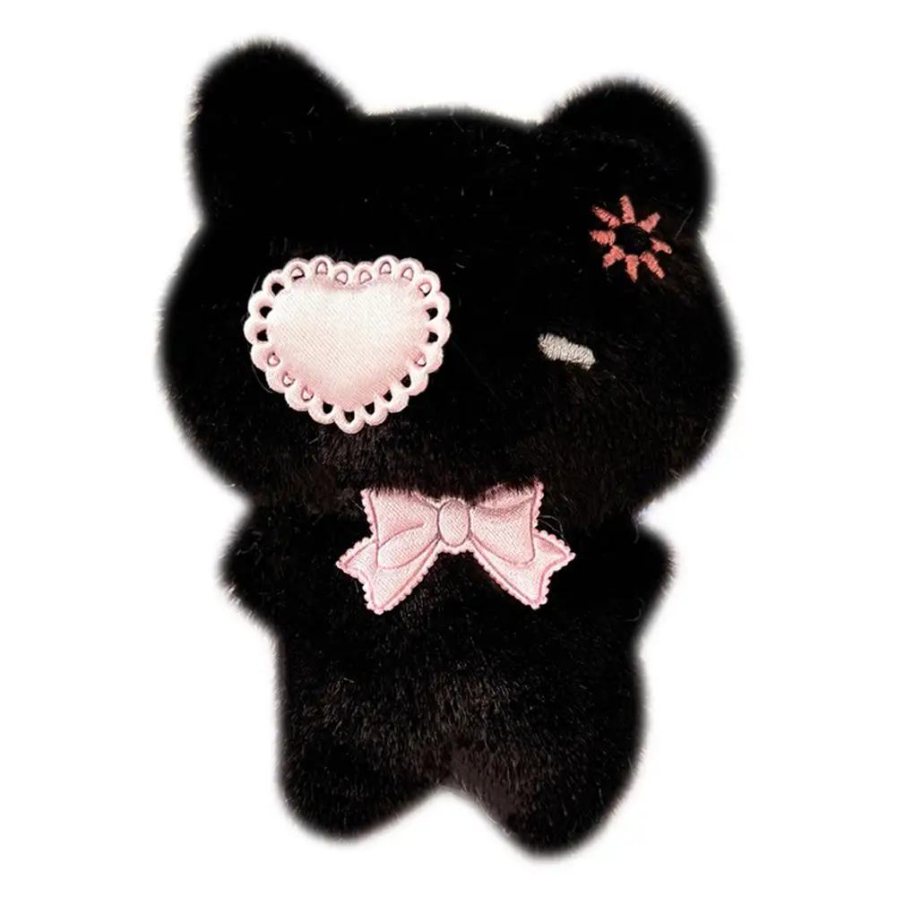 Kawaii Plush Cat Keychain Goth Heart Eye Patch Kitten Pendant Cute Bow Animal Doll Pendant Bag Charm Key Ring Accessories