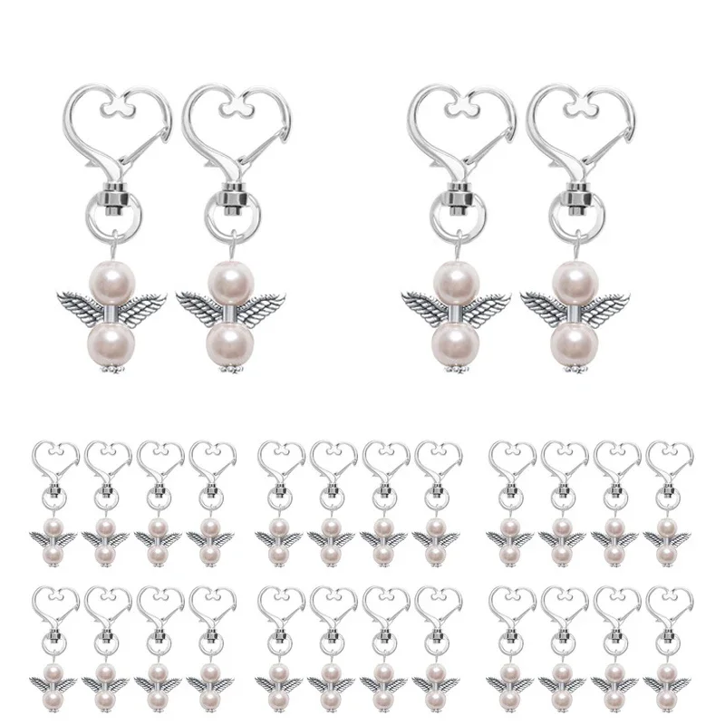 72pcs Pink Metal Keyring Keychain Ring Angel Wing Pendant Hanging for Navidad Wedding Birthday Party Decoration Baby Shower Gift