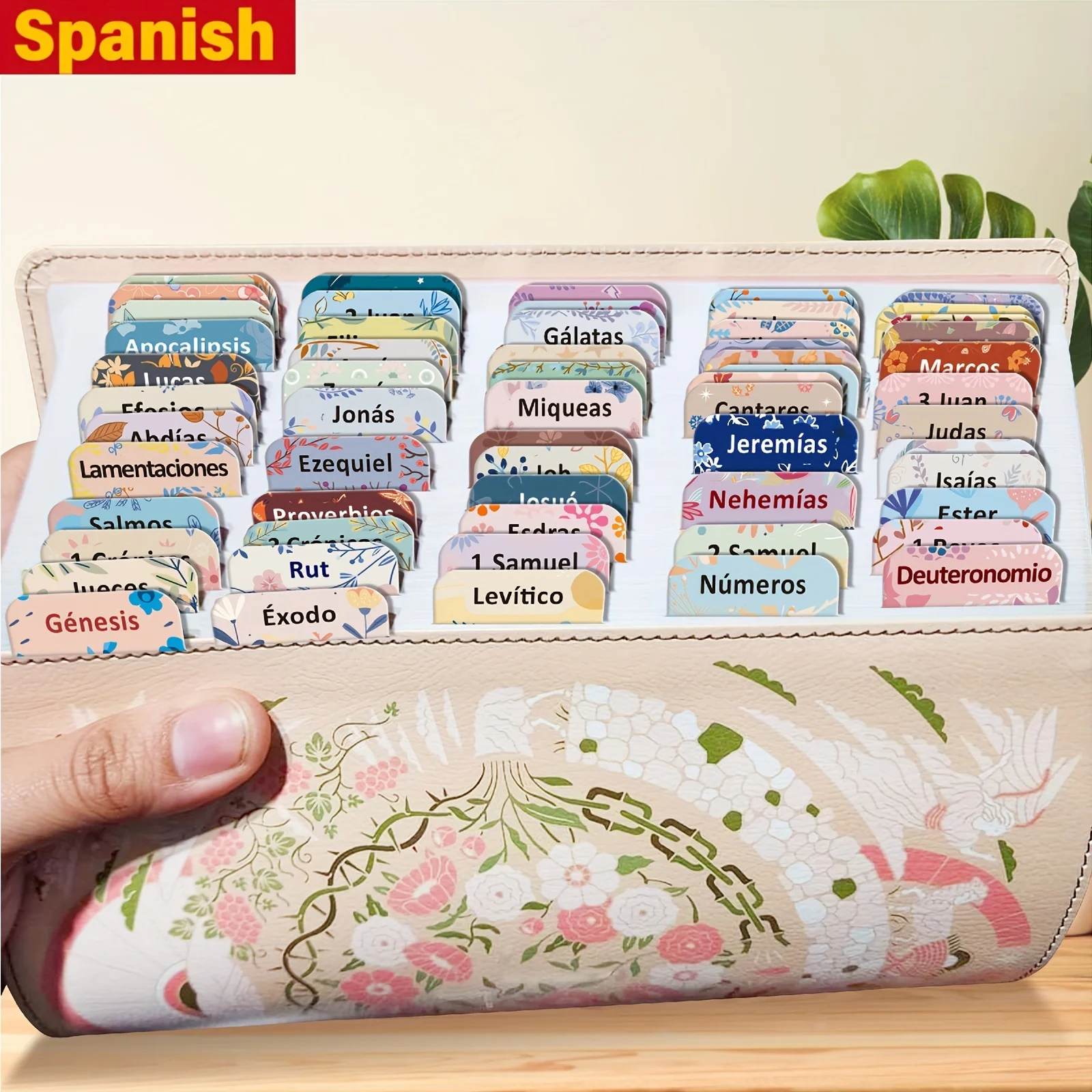 

Spanish Bible Tabs, 75 Tabs, Pastel Bloom Theme, Laminated Bible Tabs for Women and Men, Bible Tabs in Spanish, Bible Tabs Spani