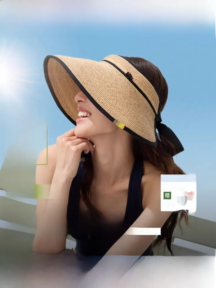 

Banana Le Roll St Hat Bla Glue Sunscreen Large Brim Beachside Anti-Uv Emp Top Sun Protection Hat Sweet Cute Sle Hi...