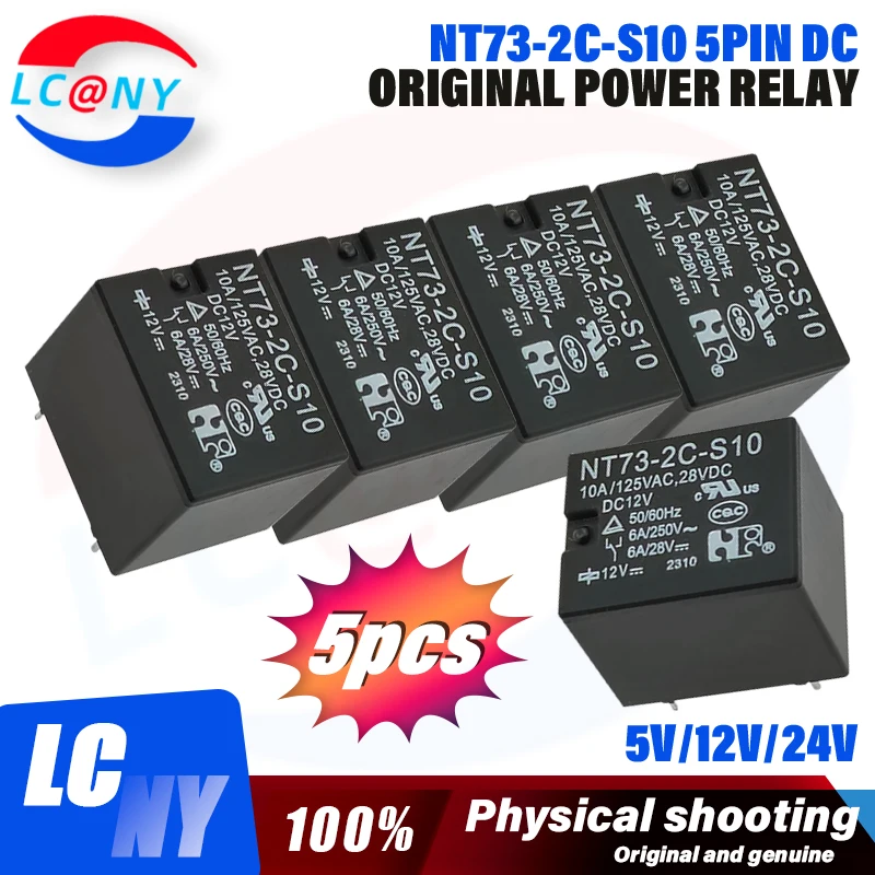 5Pcs New Original NT73-2C-S10 DC5V DC12V DC24V 5PIN DC Power relay 5V 12V 24V NT73-2C-S10 relay