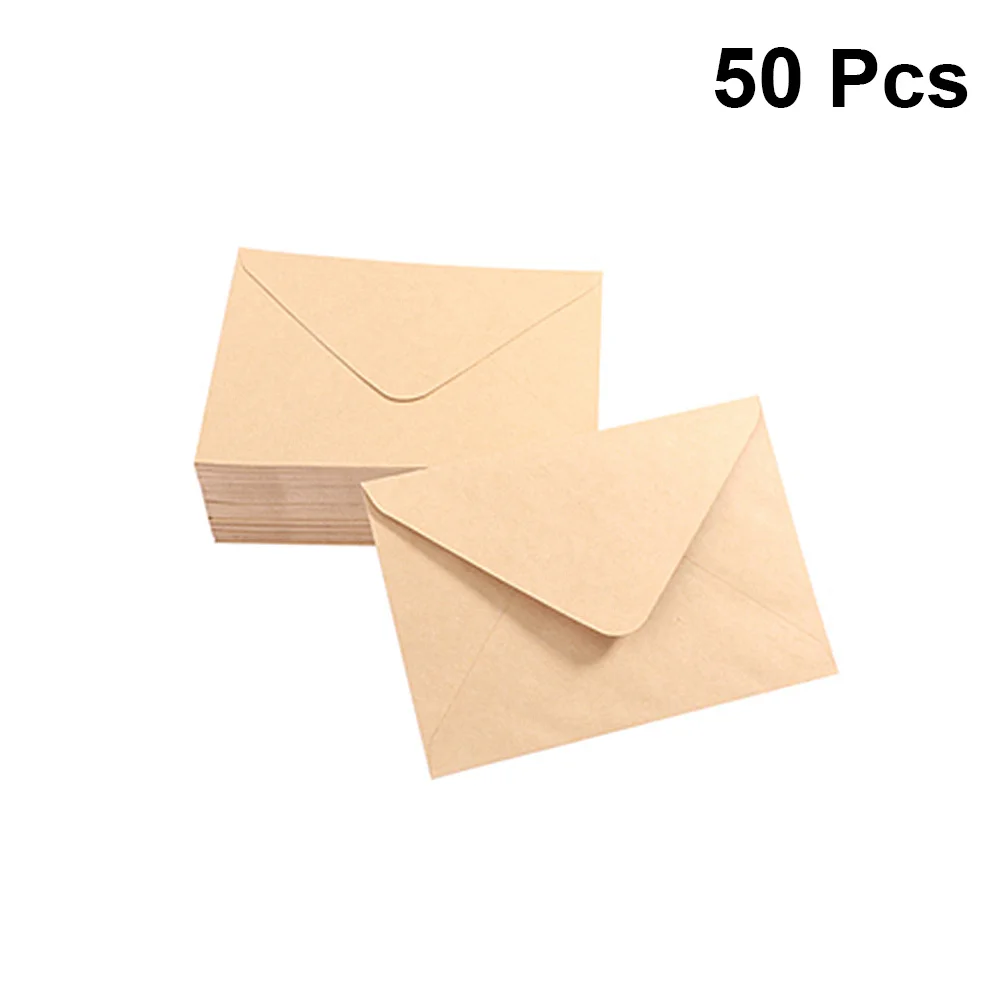 

50pcs Kraft Paper Double Coated Greeting Card Envelope Blank Mini Envelope For Letters Birthday Graduation Baby Shower Party