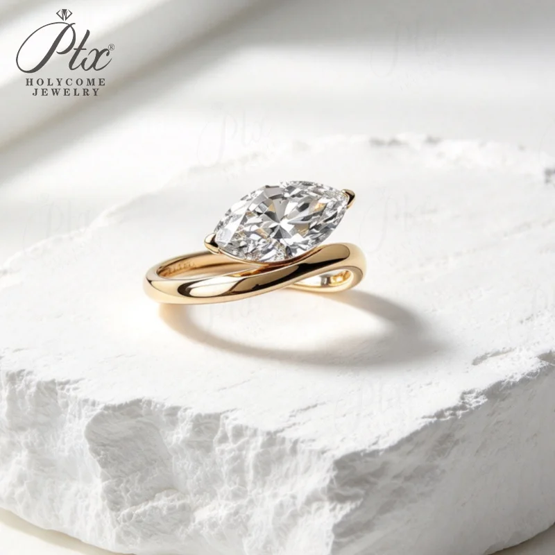 1ct/2ct Marquise Lab Grown Diamond Twist Bypass Ring 925 Sterling Silver 10K 14K 18K Gold Women Solitaire Engagement Jewelry