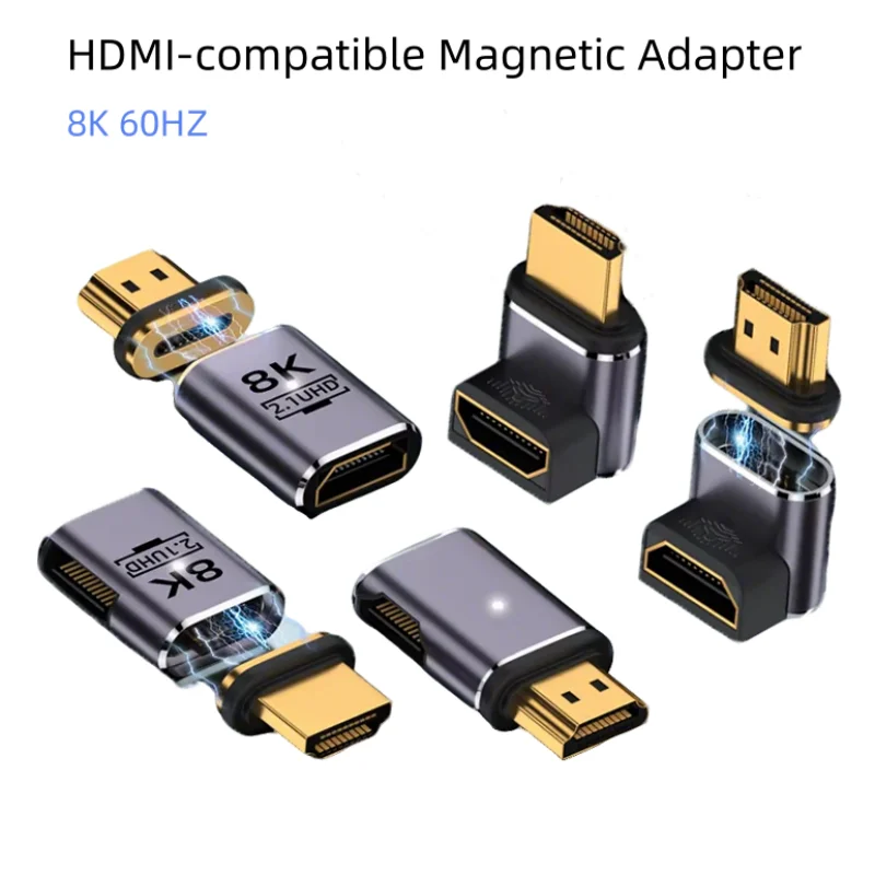 

8K@60Hz 4K@120Hz HDMI-compatible 2.1 Magnetic Adapters For TV Stick Laptop PC 90 Degree Right Angle Male to Female Extender