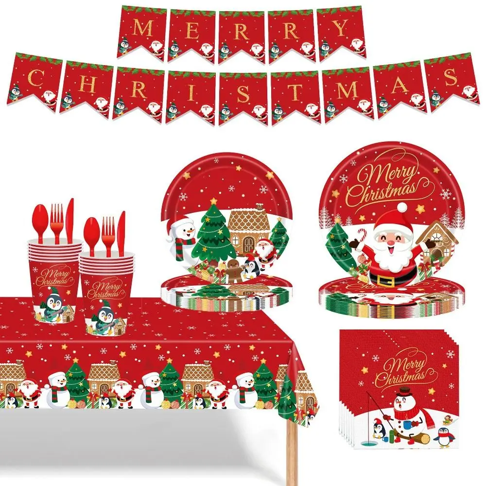 24pcs Cartoon Dessert Container Christmas Disposable Tableware Pumpkin Fork Spoon Dinnerware Set Napkins Christmas