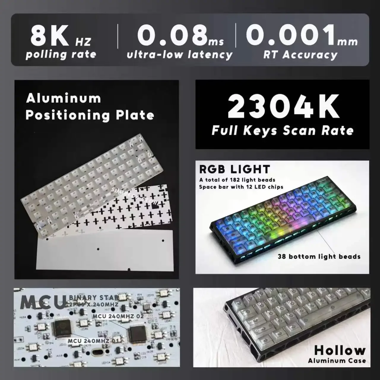 Original Everglide AE64 Max AE64 Pro Upgraded PCB Set for GH60 Keyboard Case Dual LED RGB 8KHz RT0.001mm Magnetic Keyboard PCB