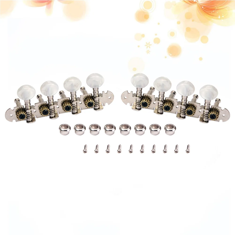 2pcs Mandolin Guitar Machine Heads Tuning Peg 4L and 4R Mica Color Round Button Tuner GC602 (Silver)
