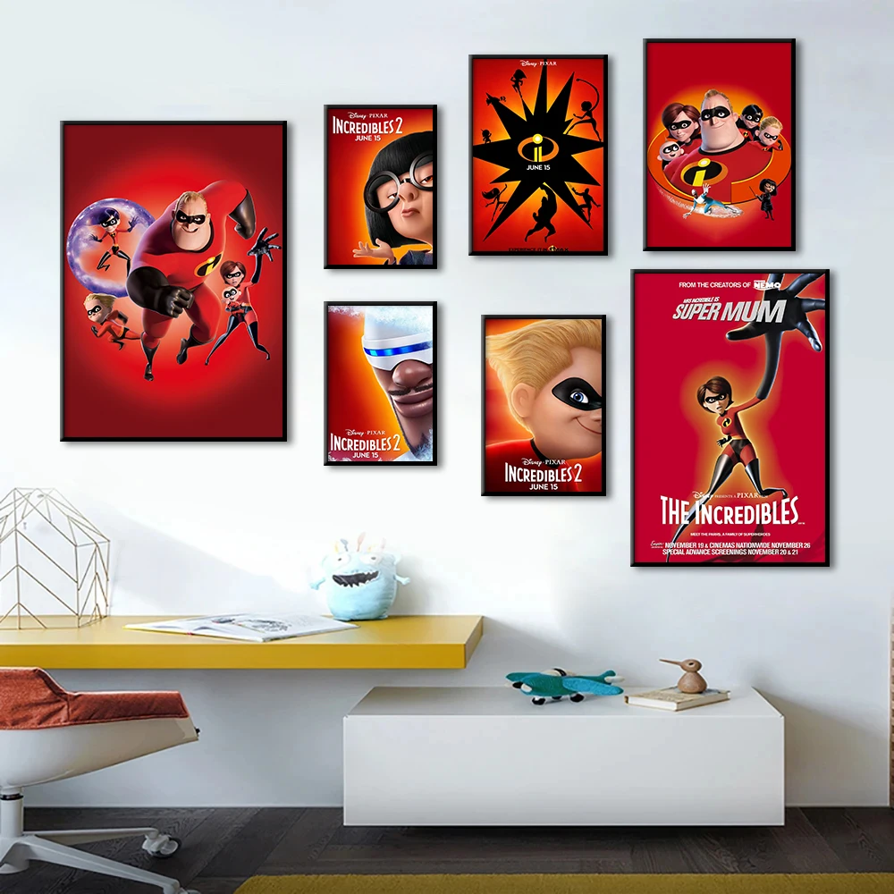 Disney the Incredibles Poster Superhero Portrait Painting Modern Cartoon Wall Art Canvas Print Picture Kids Room Decor Cuadros