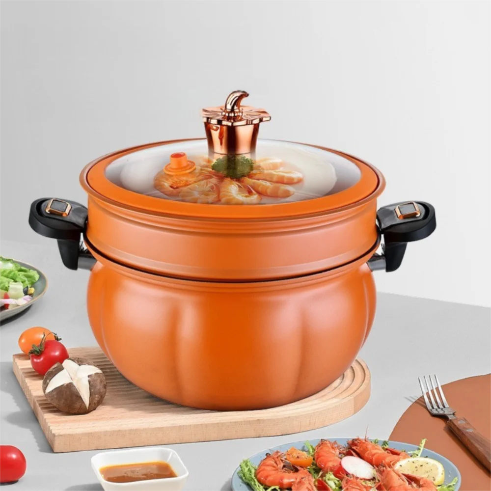 Chubby 2 Layer Micro-Pressure Pot 8L Large Capacity Pressure Cooking Pot Pumpkin Non-Stick Steamer Stew Pot Gas Induction Cooker