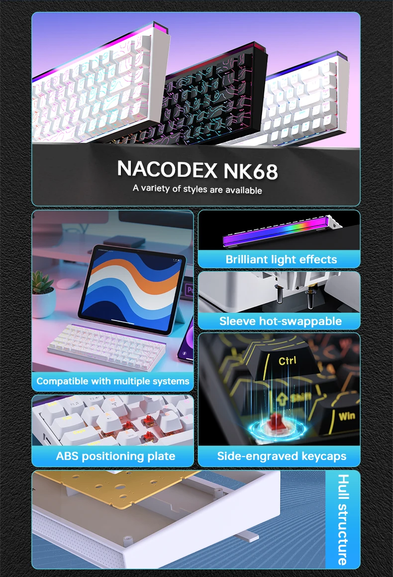AJAZZ NK68-68% Konfigurierbare Kabelgebundene Mechanische Tastatur, mit RGB-Beleuchtung, Hot-Swap-fähige Gaming-Tastatur – Detail 2