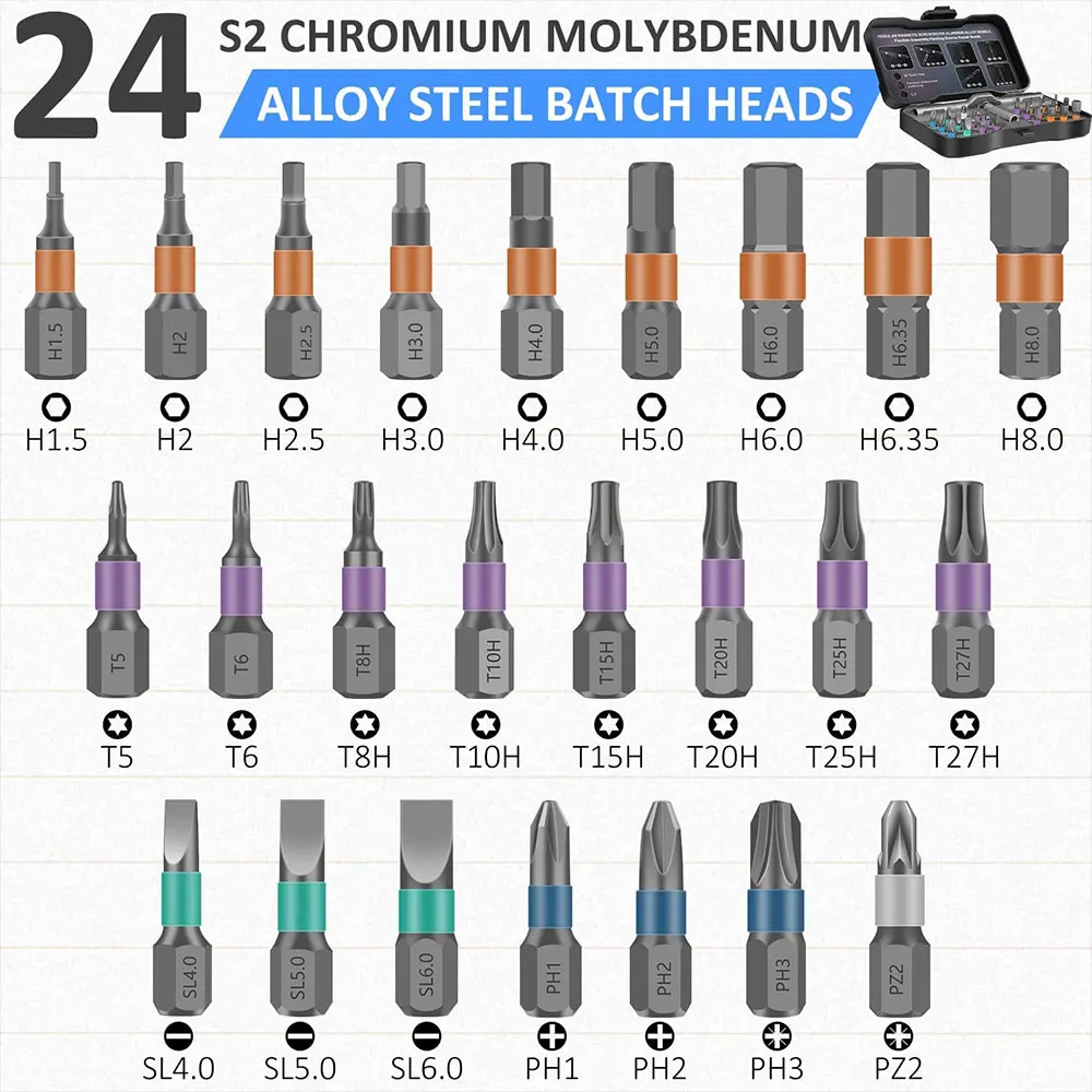 24 In 1 Ratchet Screwdriver Compact Portable Magnetic Reversible High Torque Screwdriver Kit For Phone Laptop Household Repair