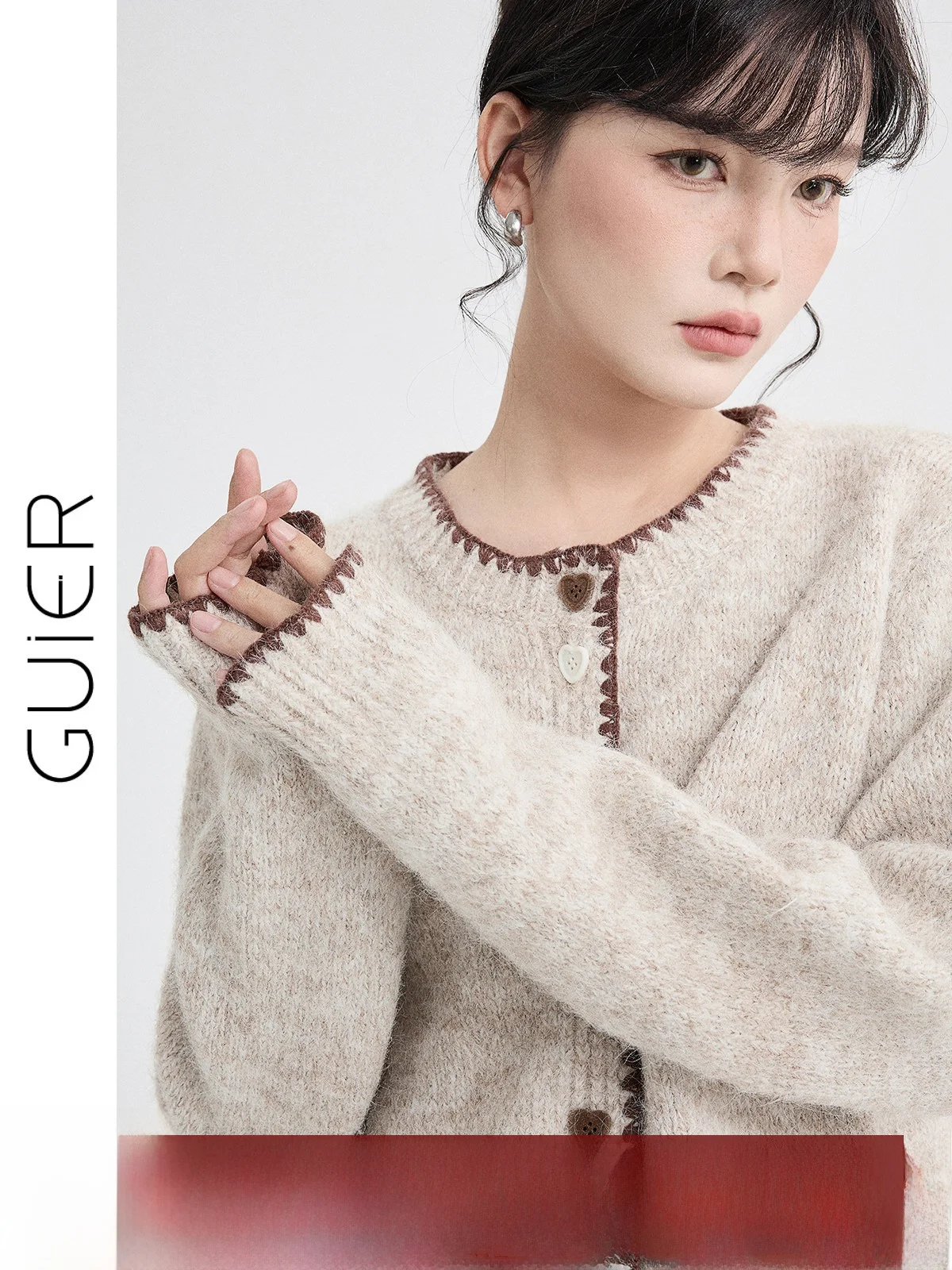 

Вязаный кардиган Guier для женщин, с круглым вырезом, пуговицами в форме сердца, винтажный топ, весна 2026, новинка, повседневный, свободный крой, длинный рукав