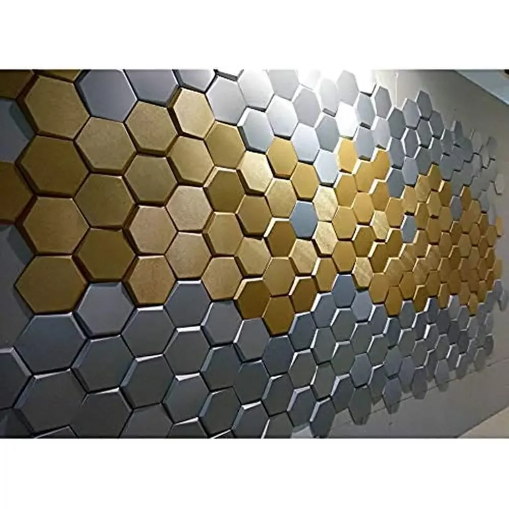 Paneles de pared 3D de cuero PU, azulejo de espuma, hexagonal plateado, instalación DIY, Kit a prueba de agua, sonido y fuego, 20 piezas