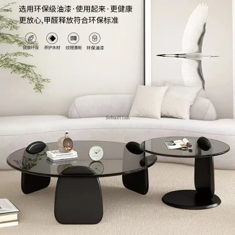 Tempered Glass Coffee Table, Living Room, Nordic Light Luxury Italian Minimalist Tea Table Mesas, Household Circular Combination