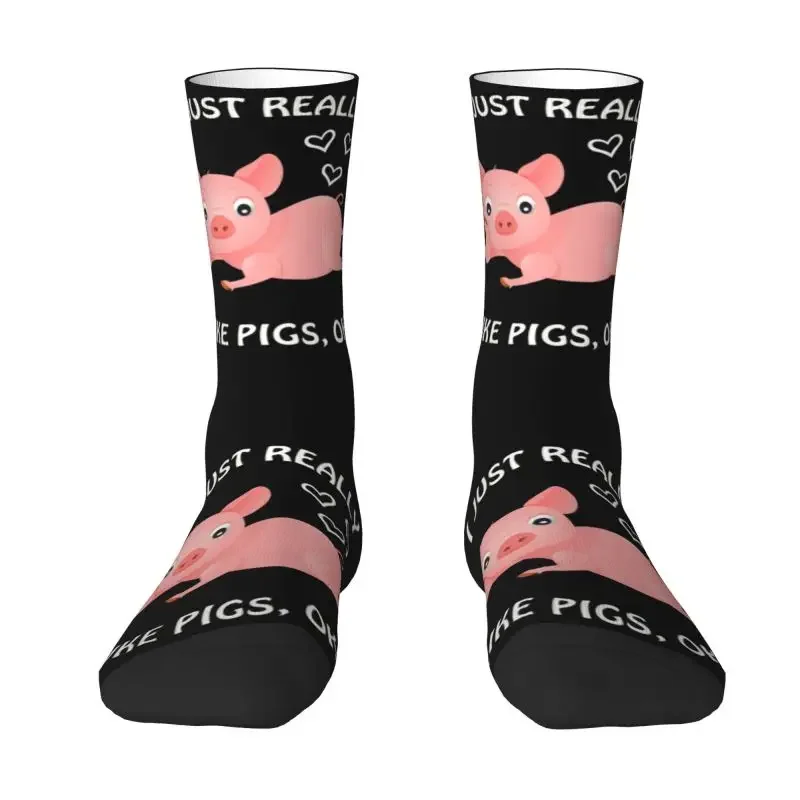 Cute Print Like Pigs Vegetarian Socks for Men Women Stretch Summer Autumn Winter Vegan Crew Socks