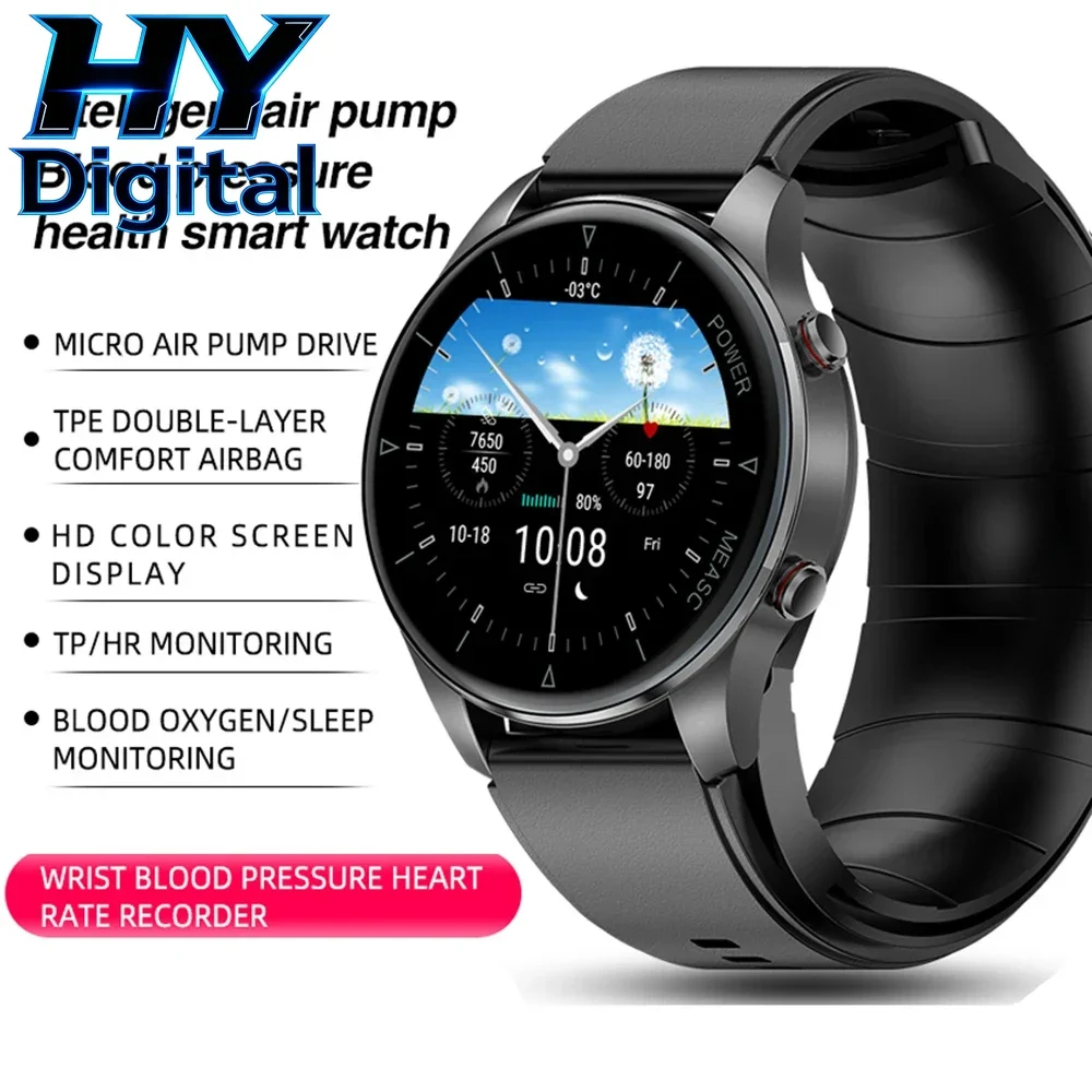 

HY Digital Air Pump+air Bag Type True Blood Pressure Smart Watch, Temperature Real Data Medical Sphygmomanometer Smartwatch Men