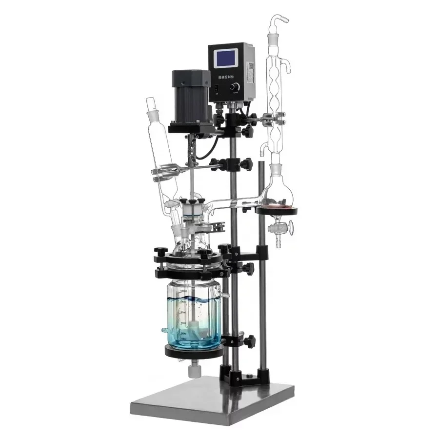 High Temperature Double Layer 1 2 3 5 10 20 30 50 100 150 200L Chemical Lab Vacuum Mixing Reaction Vessel Jacketed Glass Reactor