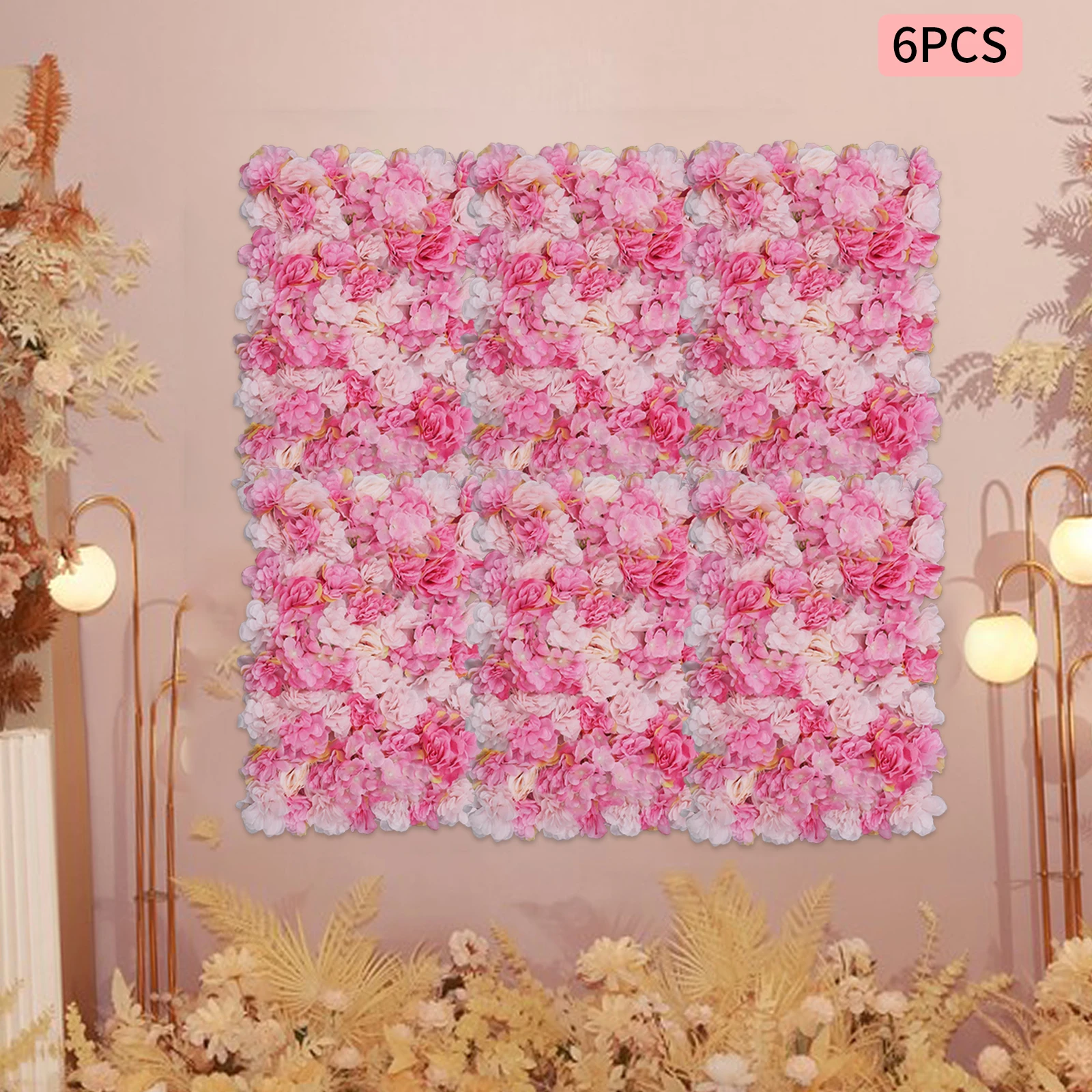 6 Pieces of Plant Flower Wall Deep Pink Light Pink Gorgeous Rose Red Rose Embroidered Ball Wedding Decoration Flower Wall