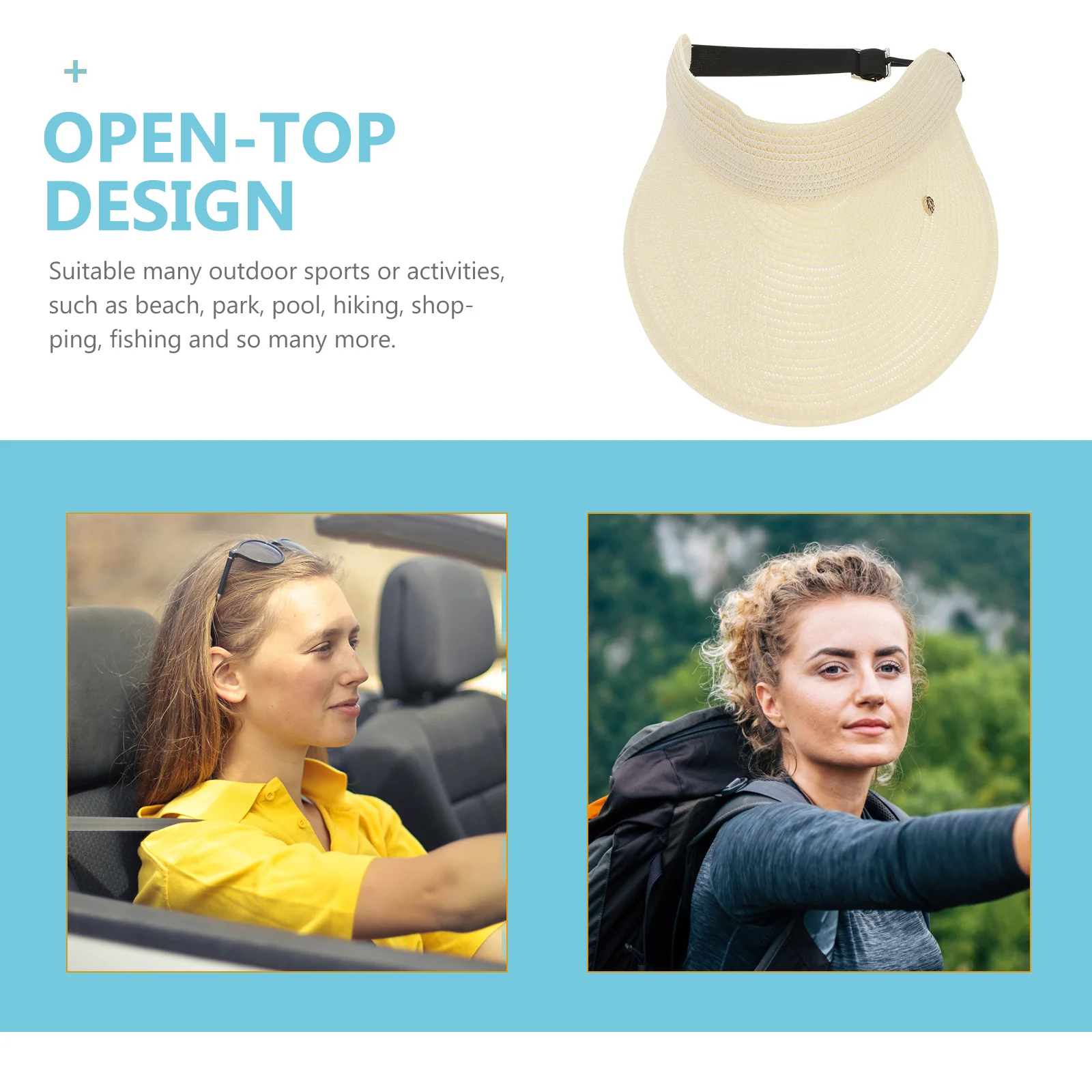 

1pc Women'S Straw Weaving Beach Sun Hat Uv Protection Visor Cap For Summer Travel Outdoor Sports Fishing Walking Tennis